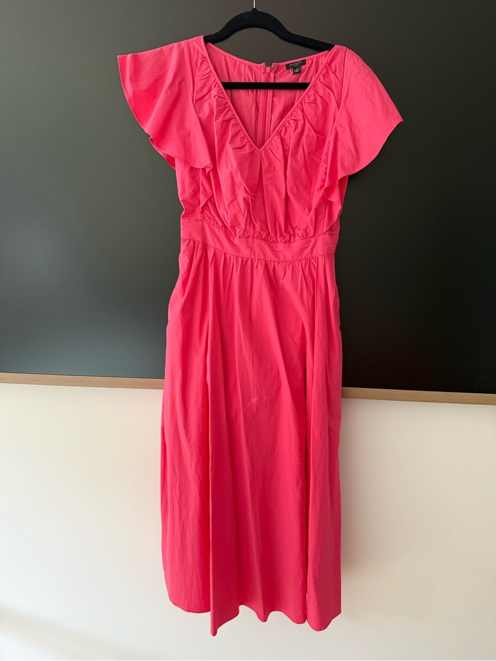 Ann Taylor Coral Pink Ruffle V-Neck Midi Dress